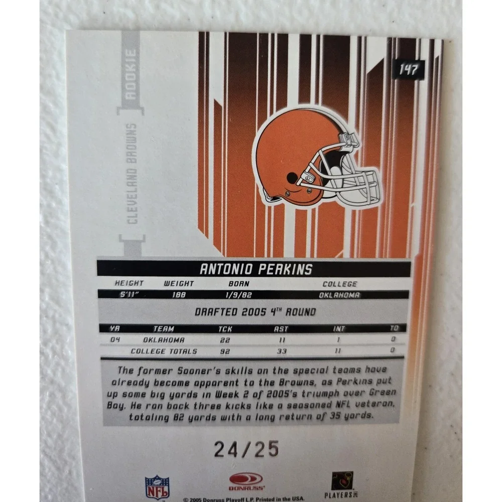 Antonio Perkins 2005 Leaf Rookies Stars‎ Rookie Longevity /25 Browns Oklahoma